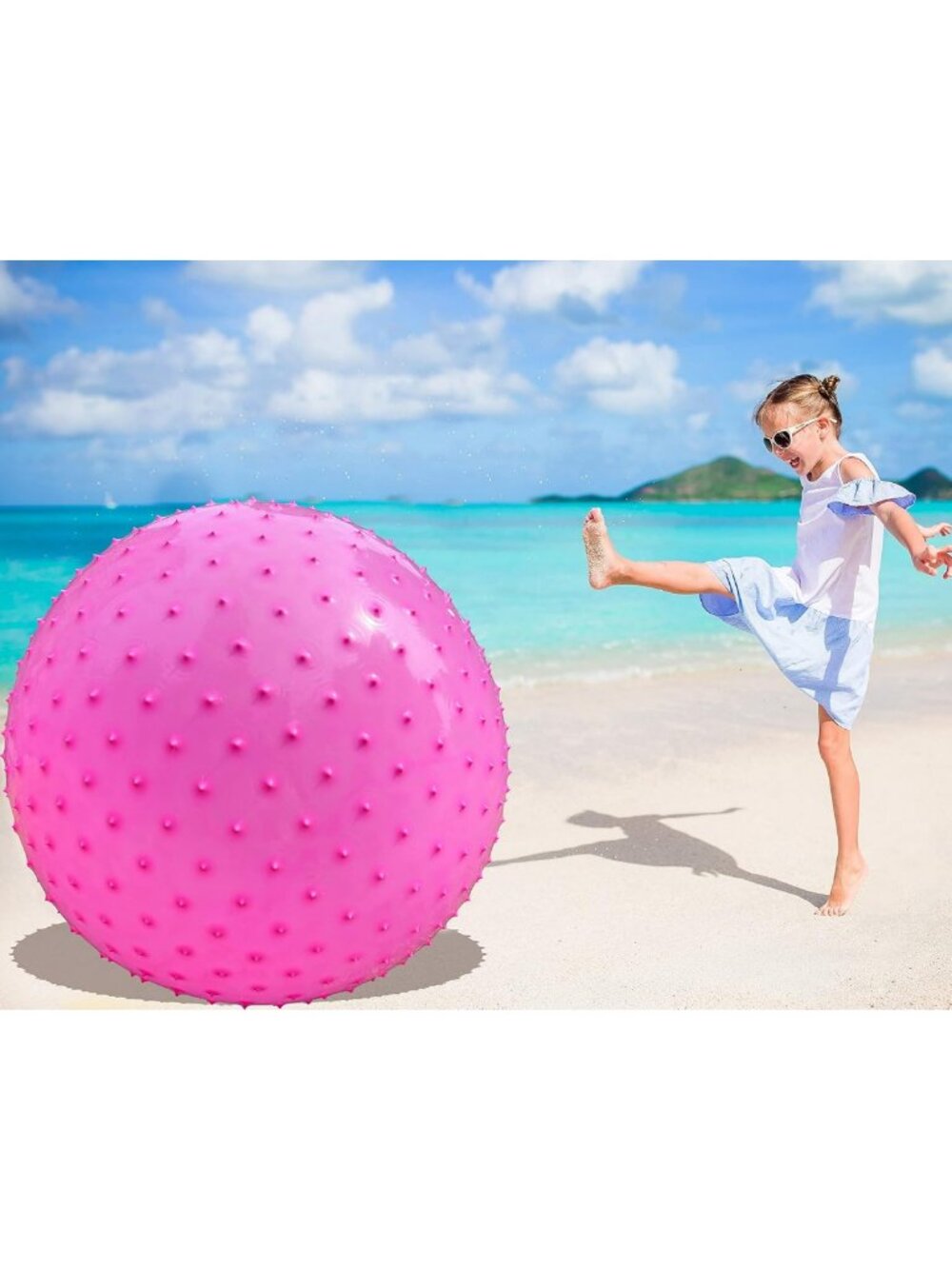 Large Pink Sensory Massage Ball 33.5” for Kids - Tactile Spikes, Bouncy Exercise